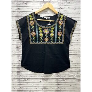 Available Black Floral Embroidered Women's Blouse Size Small
